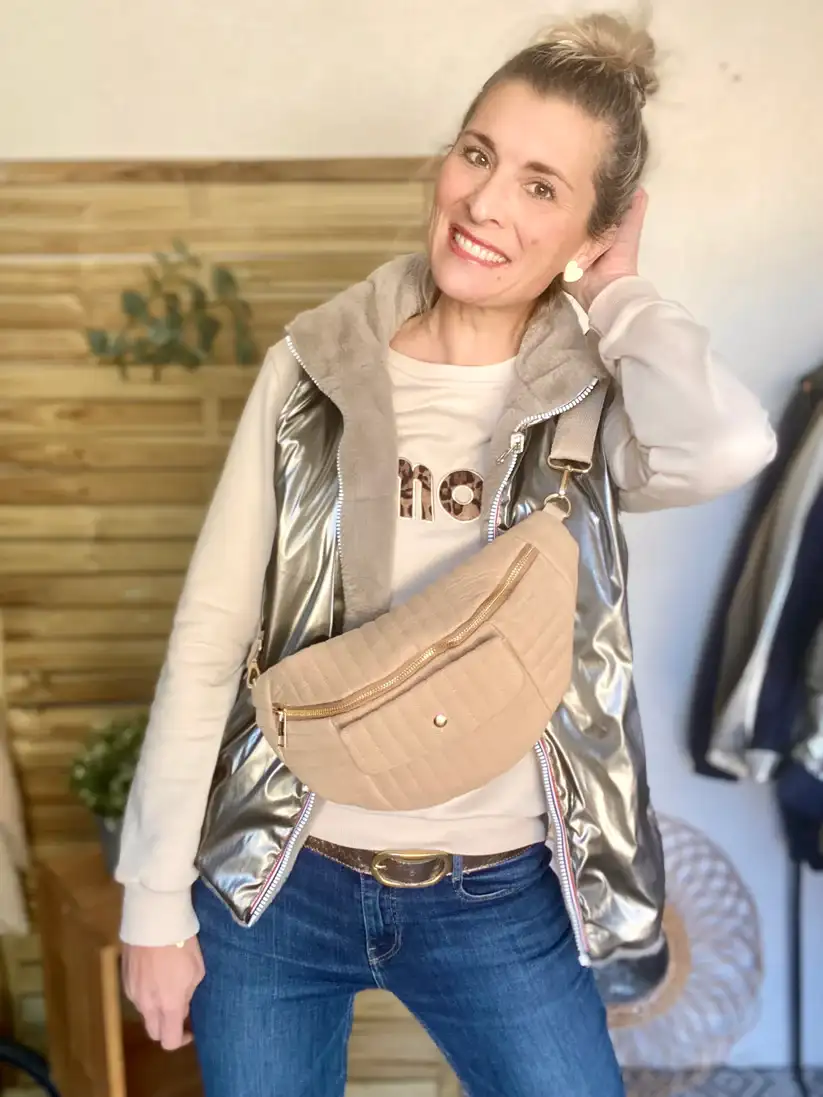 Sac banane XL Coton matelasse Chelsea Beige fonce Les pepites d Aurelie a Villelaure